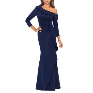 Xscape One-Shoulder Long Sleeve Scuba Crepe Gown NWT SZ 8 $258